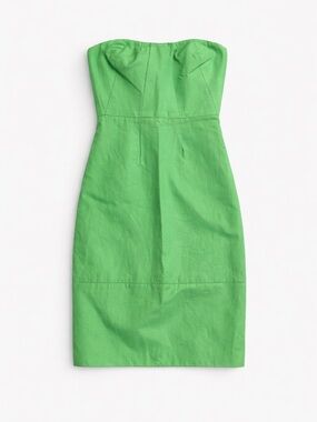 J.Crew Erica Strapless Dress Green 100% Cotton Size 0P Petite